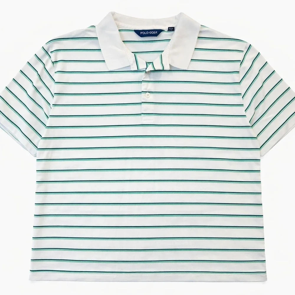 Polo Golf Ralph Lauren Polo Shirt Mens XL White Green‎ Stripe Golf